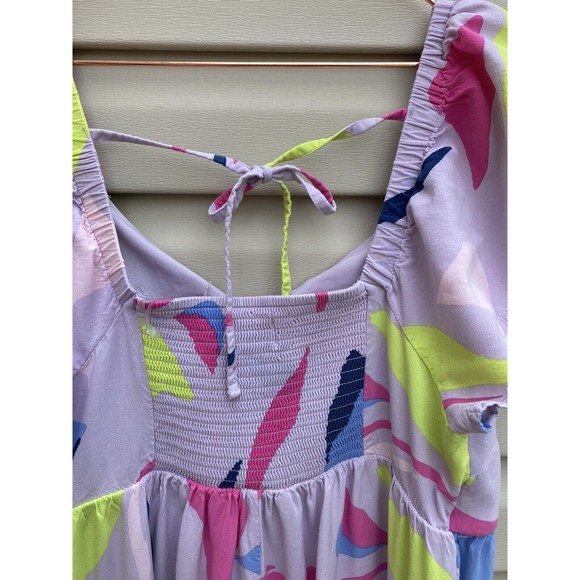 Isabel Maternity Flutter Short Sleeve Woven Maternity Dress - Lavander Print L - Picture 8 of 9